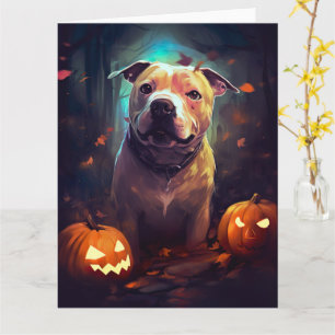 Halloween Pitbull med pumpor Kort