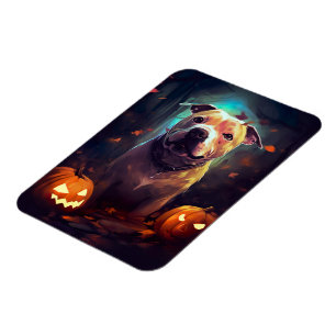Halloween Pitbull med pumpor Magnet