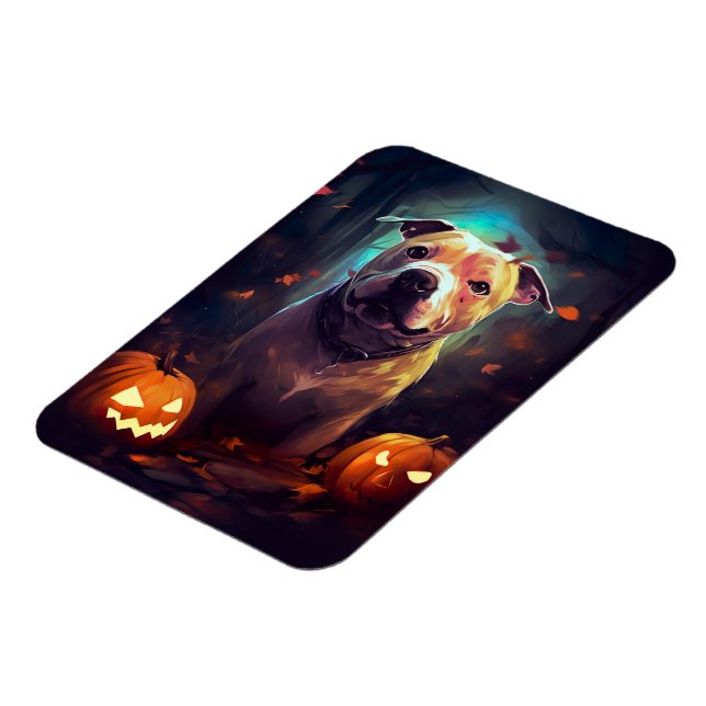 Halloween Pitbull med pumpor Magnet (Vänstra Sidan)