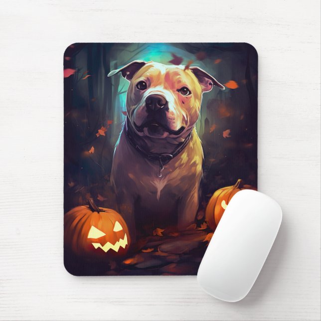 Halloween Pitbull med pumpor Musmatta (Med mus)