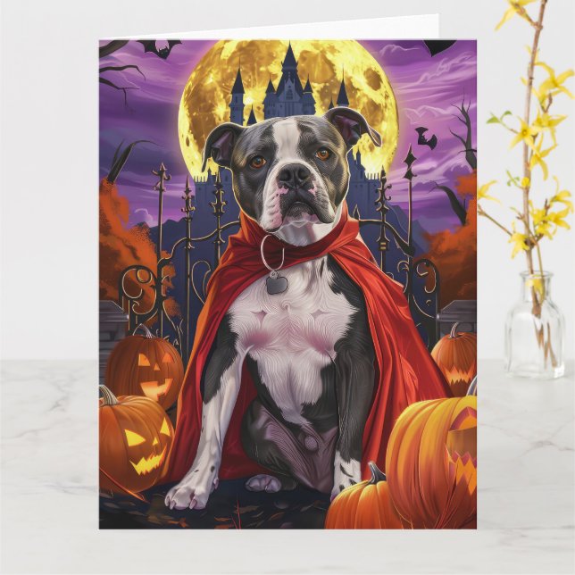 Halloween Pitbull Vampyr Pumpor Skräck  Kort (Gul blomma)