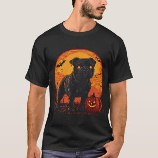 Halloween Pixel Art Svart Hund med Glödande Röda Ö T Shirt