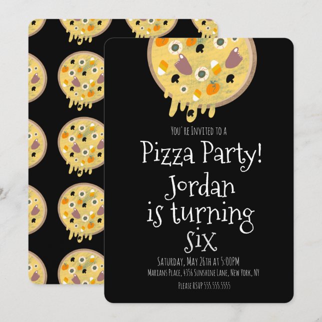 Halloween Pizzafest Fula Toppings Födelsedag Inbjudningar (Fram/baksida)