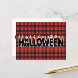Halloween Plaid Ghost Lettering Vykort