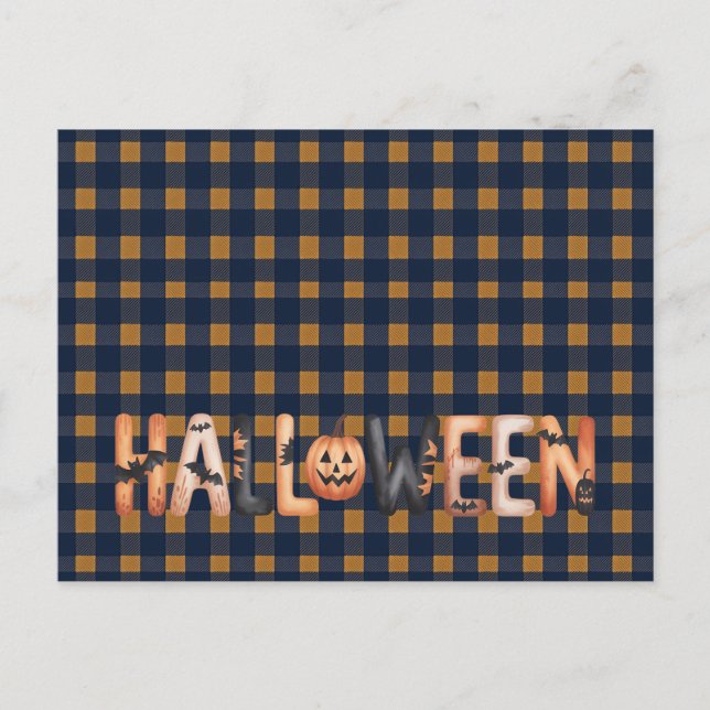 Halloween Plaid Pumpkin Greeting Vykort (Framsida)