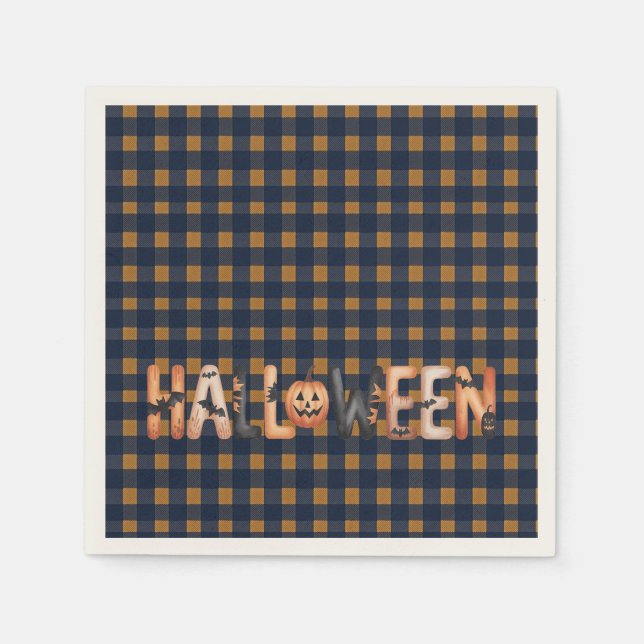 Halloween Plaid Pumpkin Pappersservett (Framsidan)