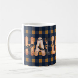 Halloween Plaid Pumpkin Typography Kaffemugg