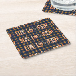 Halloween Plaid Pumpkin Underlägg Papper Kvadrat
