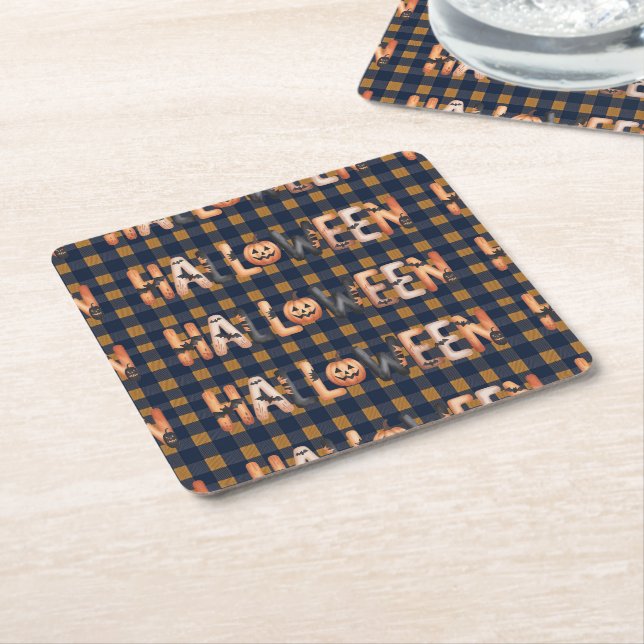 Halloween Plaid Pumpkin Underlägg Papper Kvadrat (Vinklad)