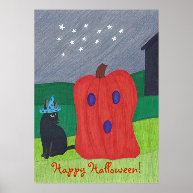 Halloween-plakat med pumpa, spöke och trollkat poster (Framsidan)