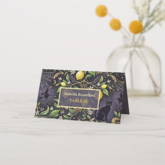 Halloween Platskort Gotisk Botanisk Citron  Placeringskort (Framsida)