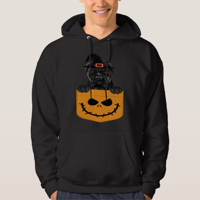 Halloween Pocket Cane Corso Scary Jack O Lantern Hoodie (Framsida)