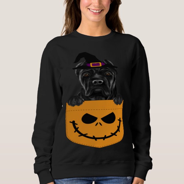 Halloween Pocket Cane Corso Scary Jack O Lantern T Shirt (Framsida)
