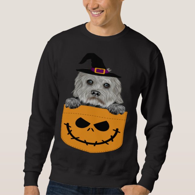 Halloween Pocket Dandie Dinmont Terrier Scary Jack Lång Ärmad Tröja (Framsida)