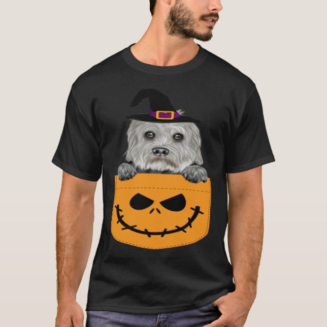 Halloween Pocket Dandie Dinmont Terrier Scary Jack T Shirt (Framsida)