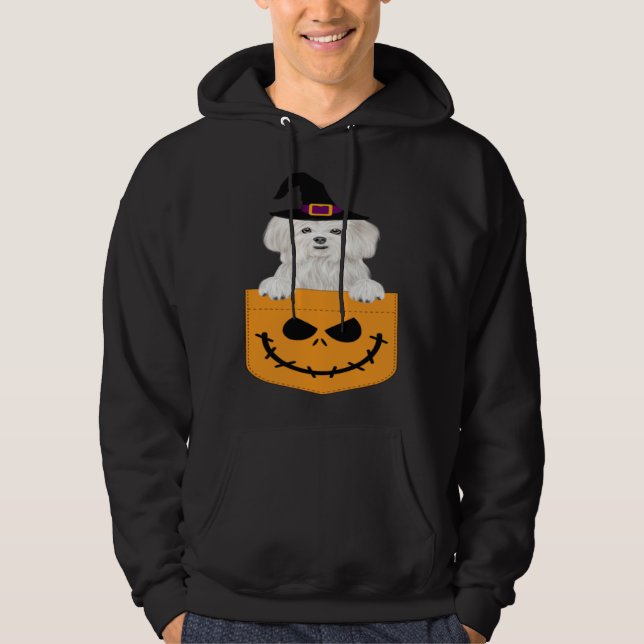 Halloween Pocket Maltese Scary Jack O Lantern Hoodie (Framsida)
