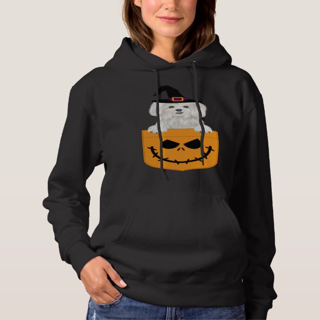 Halloween Pocket Maltese Scary Jack O Lantern T Shirt (Framsida)