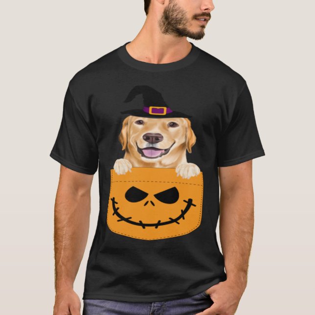 Halloween Pocket Yellow Labrador Retriever Jack O  T Shirt (Framsida)