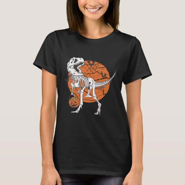Halloween Pojkar Dinosaurie Skelett T Rex Skräckli Shirt (Framsida)
