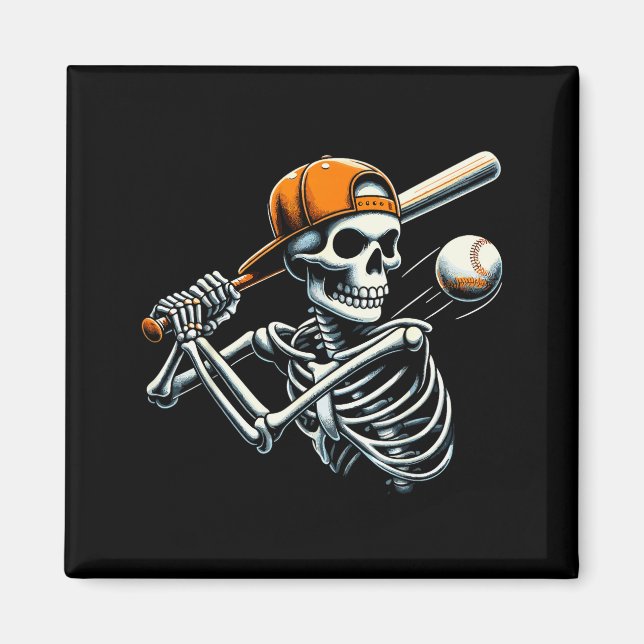 Halloween Pojkar Slagande Skelett Baseboll  Magnet (Framsidan)