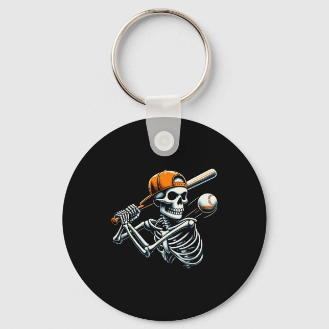 Halloween pojkar slagande skelett baseboll  nyckelring (Framsida)