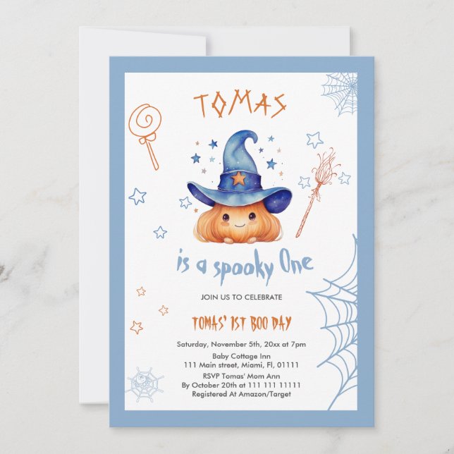 Halloween Pojke 1ST Födelsedagsinbjudan  Inbjudningar (Framsida)