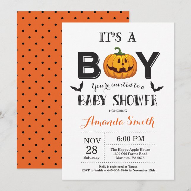 Halloween Pojke Shower-inbjudan Inbjudningar (Fram/baksida)