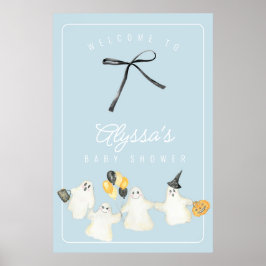Halloween Pojke Spöke och Svart Band Babyfirande Poster