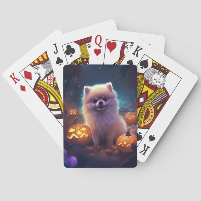 Halloween Pomeranian Med Pumpa Skräckinjagande Casinokort (Baksidan)