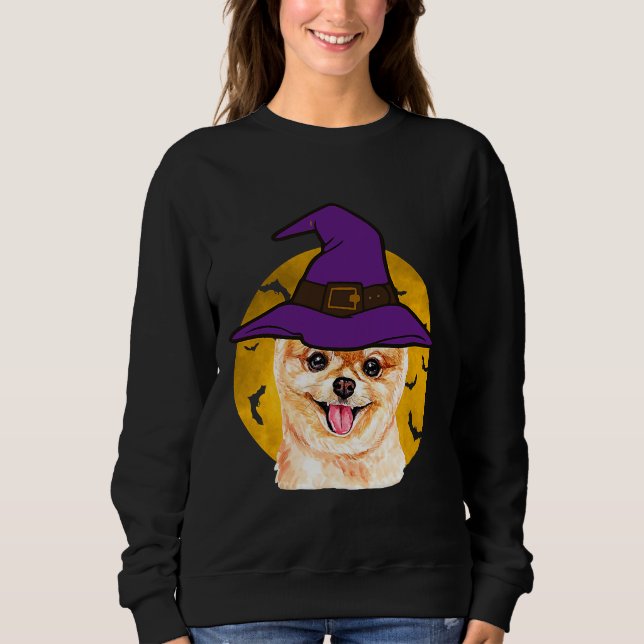 Halloween Pommanian Witch Hat Funny T Shirt (Framsida)