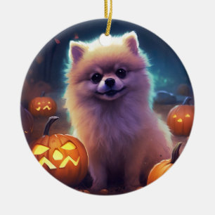 Halloween Pommern med pumpor Scary Julgransprydnad Keramik