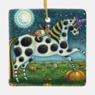 HALLOWEEN PONY & FLADDERMUS CAT Fantasy Horse Julgransprydnad Keramik
