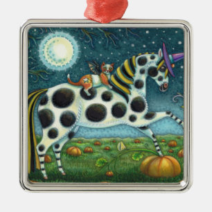 HALLOWEEN PONY & FLADDERMUS CAT Fantasy Horse Julgransprydnad Metall
