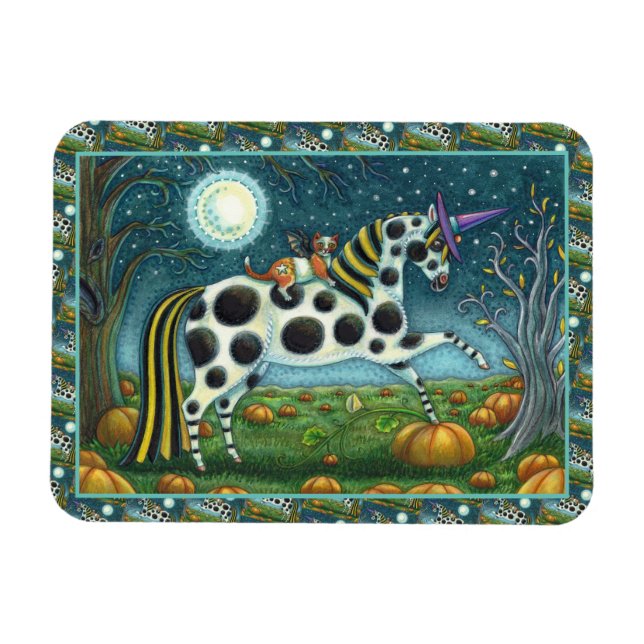 HALLOWEEN PONY & FLADDERMUS CAT Fantasy Horse Magnet (Horisontell)