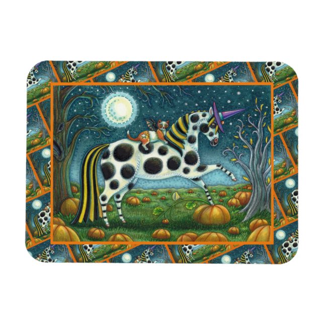 HALLOWEEN PONY & FLADDERMUS CAT Fantasy Horse Magnet (Horisontell)