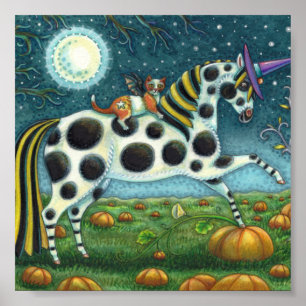 HALLOWEEN PONY & FLADDERMUS CAT Fantasy Horse Poster