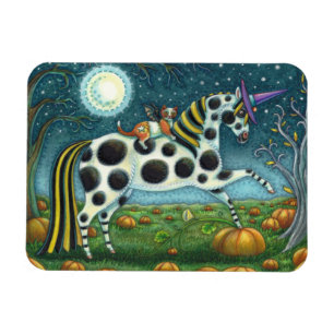 HALLOWEEN PONY & FLADDERMUS CAT WHIMSICAL HORSE MAGNET