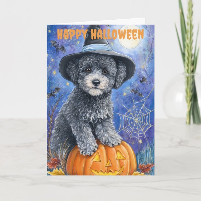 Halloween Poodle Dog Helgkort (Framsida)