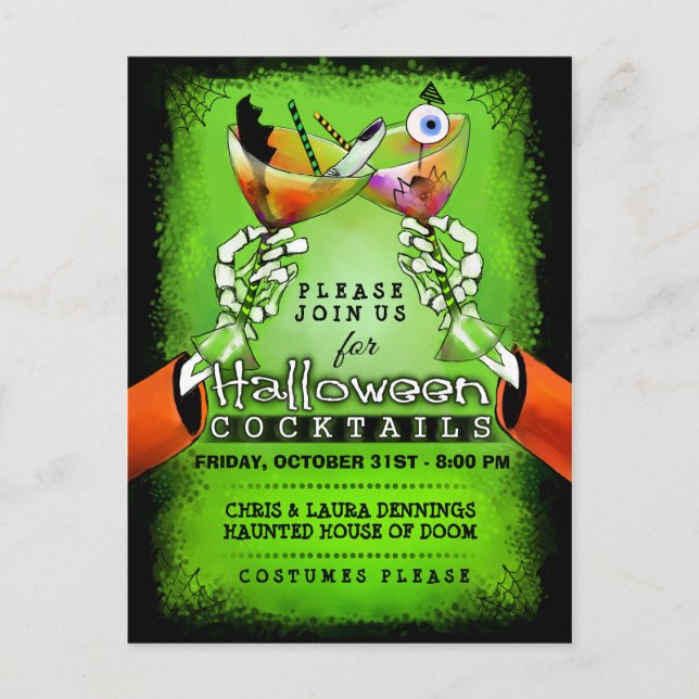 Halloween-pooky Cocktails Postcard-inbjudan Inbjudan Vykort (Framsida)
