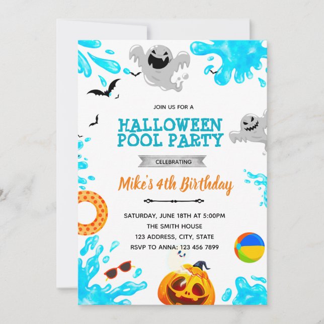 Halloween pool party-inbjudan inbjudningar (Framsida)