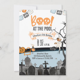 Halloween-poolparty för barn Halloween-födelsedag Inbjudningar