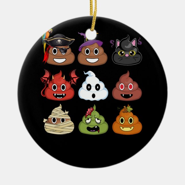 Halloween Poop Emojis Ansikte Pumpkin Pirat Mummy Julgransprydnad Keramik (Framsidan)