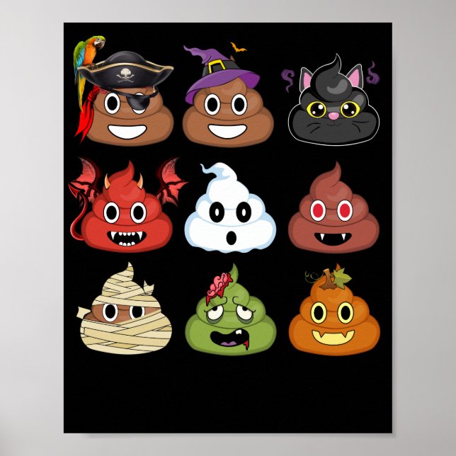 Halloween Poop Emojis Ansikte Pumpkin Pirat Mummy Poster (Framsidan)