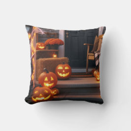 Halloween Porch & Carved Pumpkins Kudde