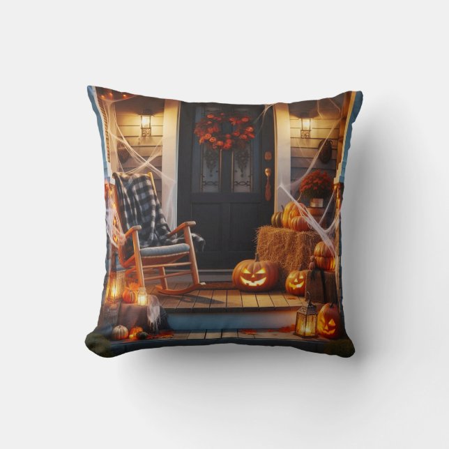 Halloween Porch & Jack-O-Lanternor Kudde (Framsida)