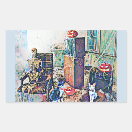 Halloween Porch Kattunge Rektangulärt Klistermärke