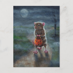Halloween Postcard Råtta Pumpkin night måne dimma Vykort