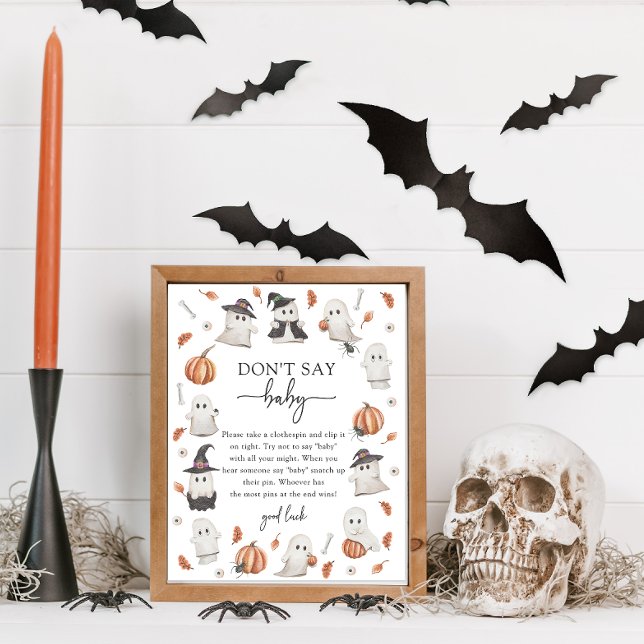 Halloween Poster inte Baby (Halloween Don't Say Baby Sign A Little Boo Is Almost Due Ghost Pumpkin Baby Shower)