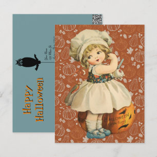 Halloween-Postkort med flicka som snidar äpple Vykort