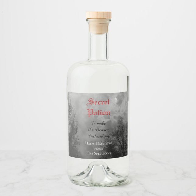 Halloween Potion Party-förmån med Ravens Spritflaskor Etikett (Framsida)